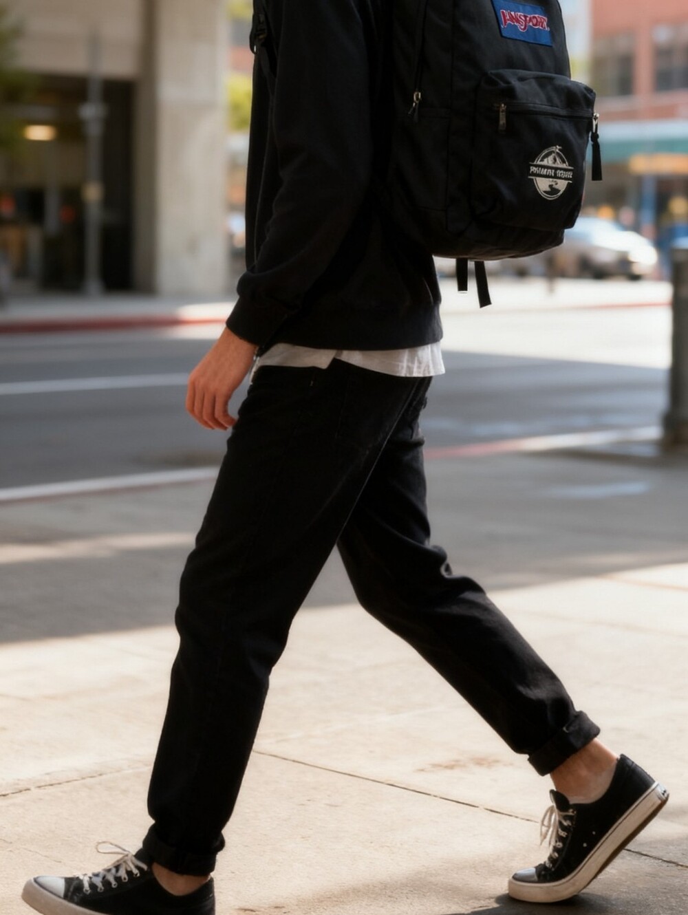 JanSport Black Backpack with Pathways Travels Patch - Men's Bag